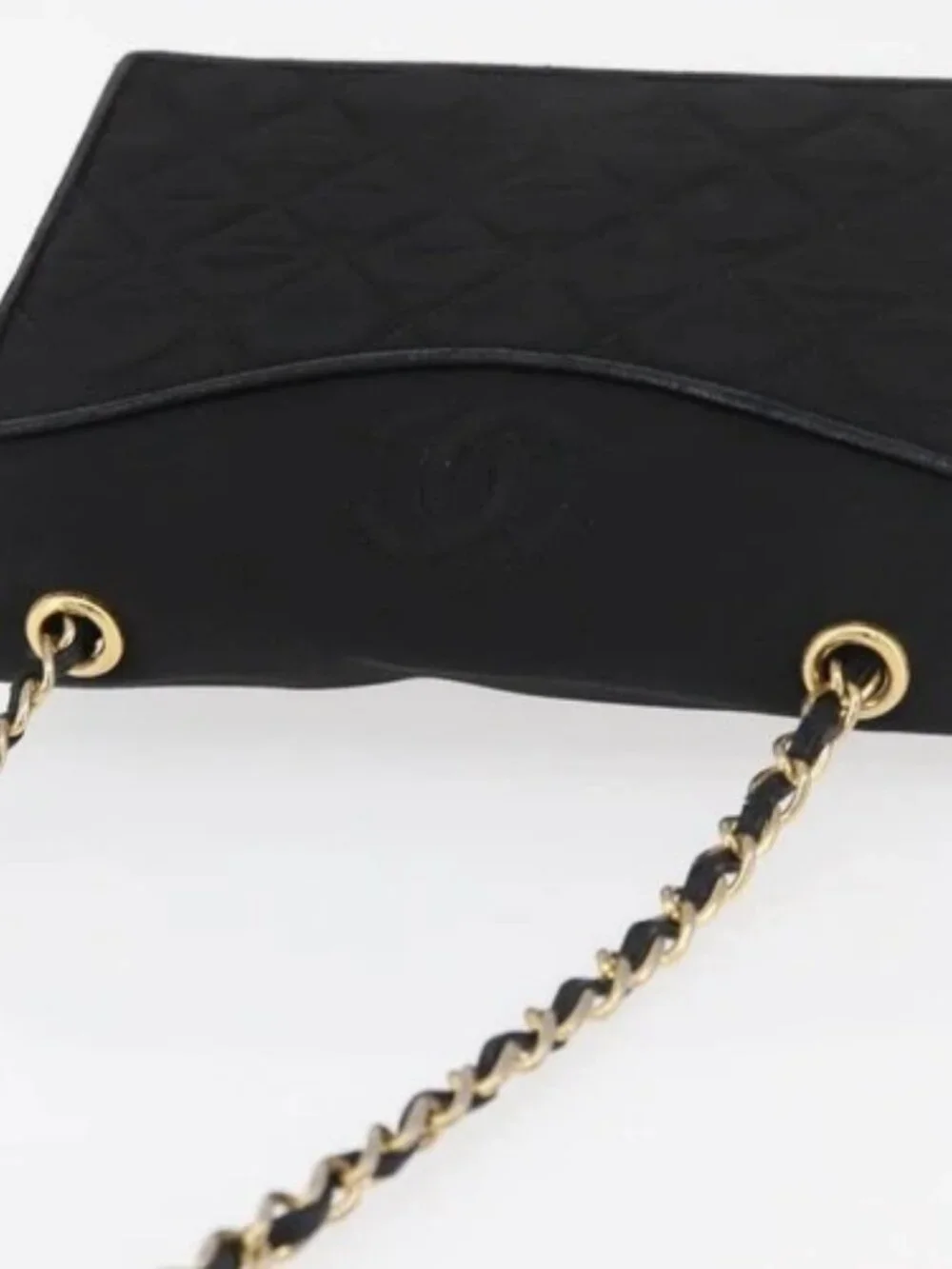 CHANEL Matelasse Chain Shoulder Bag Nylon Black Gold CC Auth 176872
